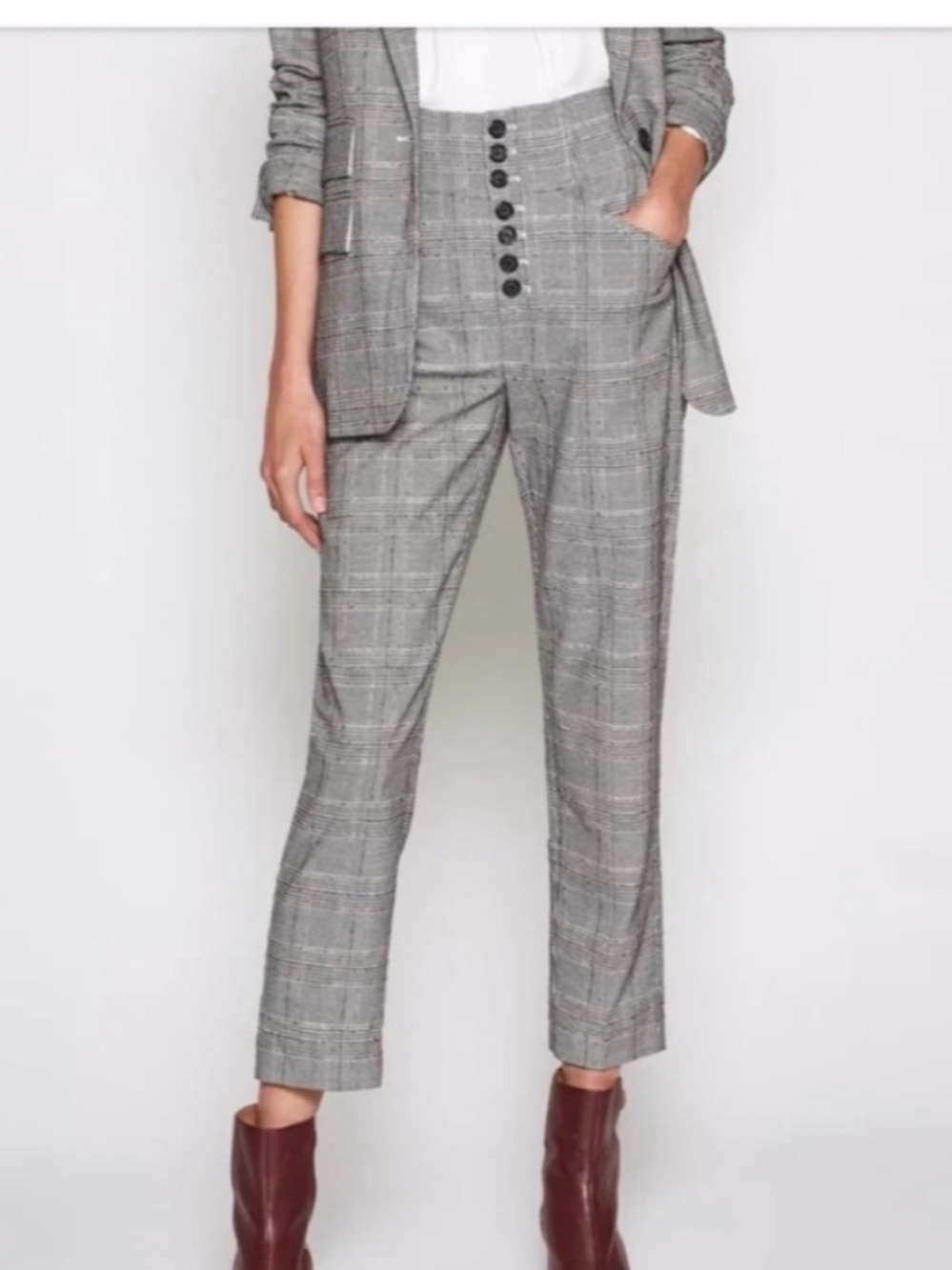 Joie Gray Plaid NWT 10 Cropped High-Rise Trousers